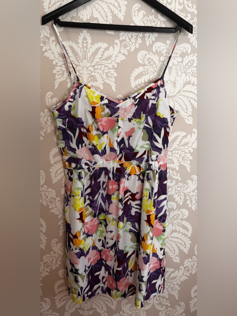 J. Crew Floral Spaghetti Strap Dress in Purple, Pink, Yellow & White